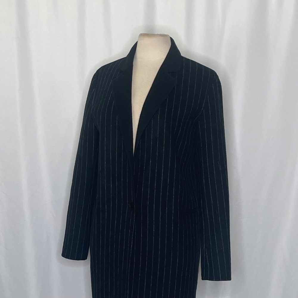SANDRO Paris Felted Wool Long Coat Black Gray Pinstripe Stripe Size 1 / US 4 - Picture 6 of 15